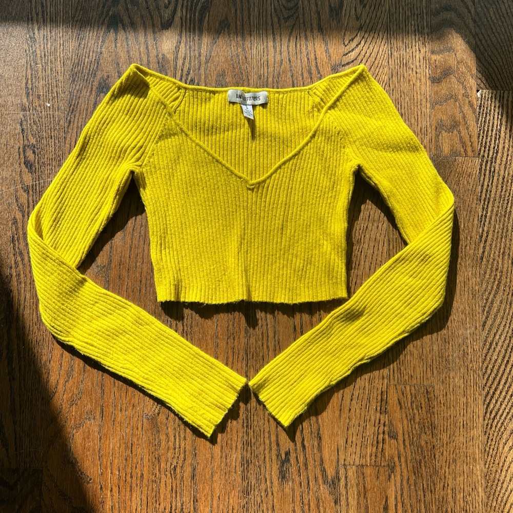 Urban Outfitters Rosalina Ribbed Scoop Neck Cropped Sweater Yellow Size S